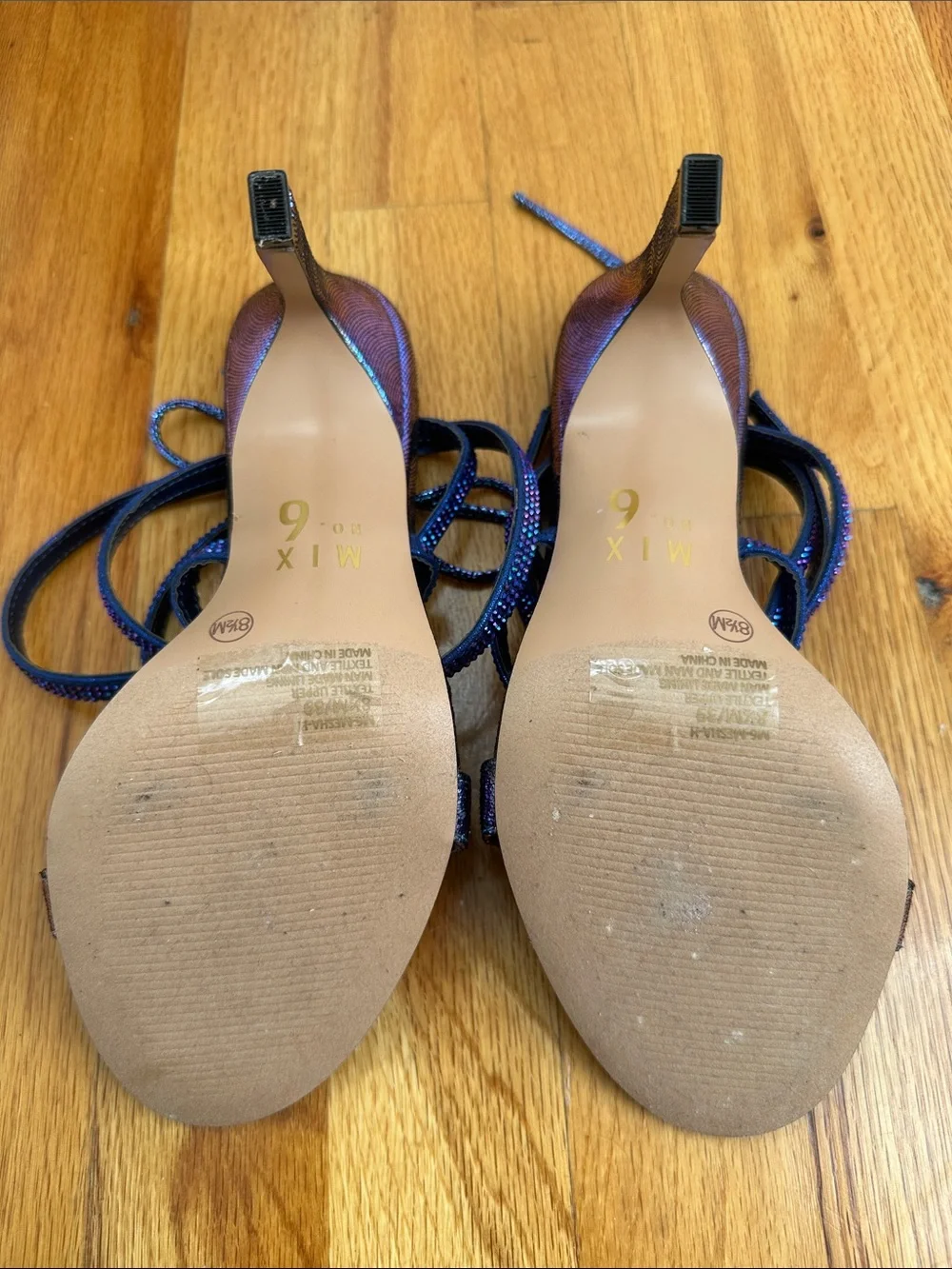 Iridescent Blue/Purple Lace-Up Heeled Sandals - Picture 9 of 10